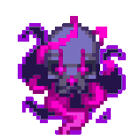 A skull floating in purple flame.