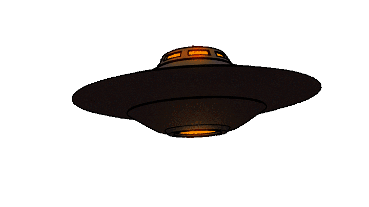 A floating, slowly spinning UFO.
